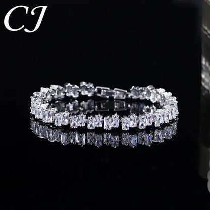 CANDICE High Quality Silver Plating Clear Rectangle CZ Setting Exquisite Women Dinner Party Green Tennis Bracelet Jewelry with Extended Clasp