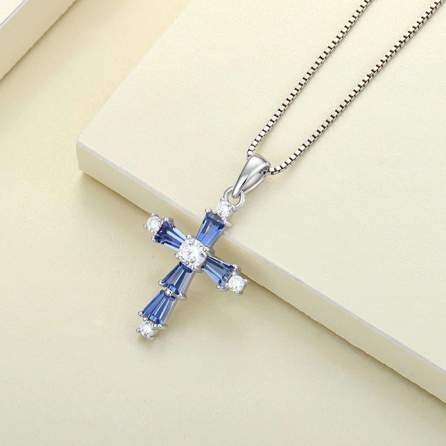 Women'S Cross Necklace Sterling Silver Criss Pendant Gemstones Christian Baptism Jewelry for Gift