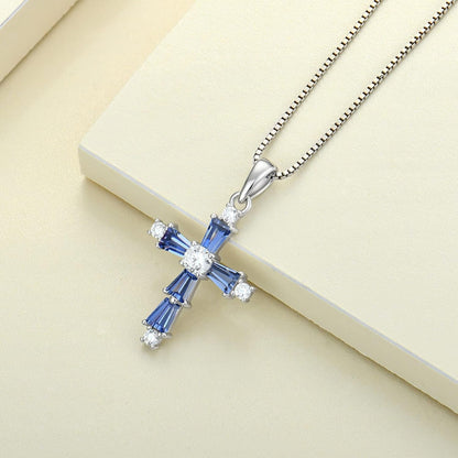 Women'S Cross Necklace Sterling Silver Criss Pendant Gemstones Christian Baptism Jewelry for Gift