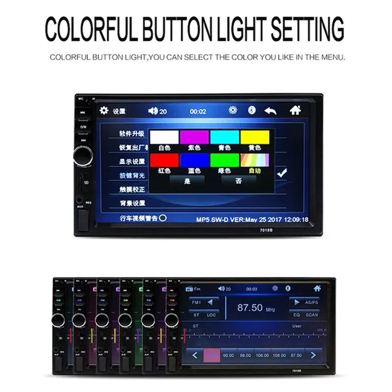 Amprime 2 Din Car Radio 7" LCD Touch Screen Autoradio 7018B Multimedia Player Bluetooth Car Stereo Radio Support Mirror-Link Rear View Camera