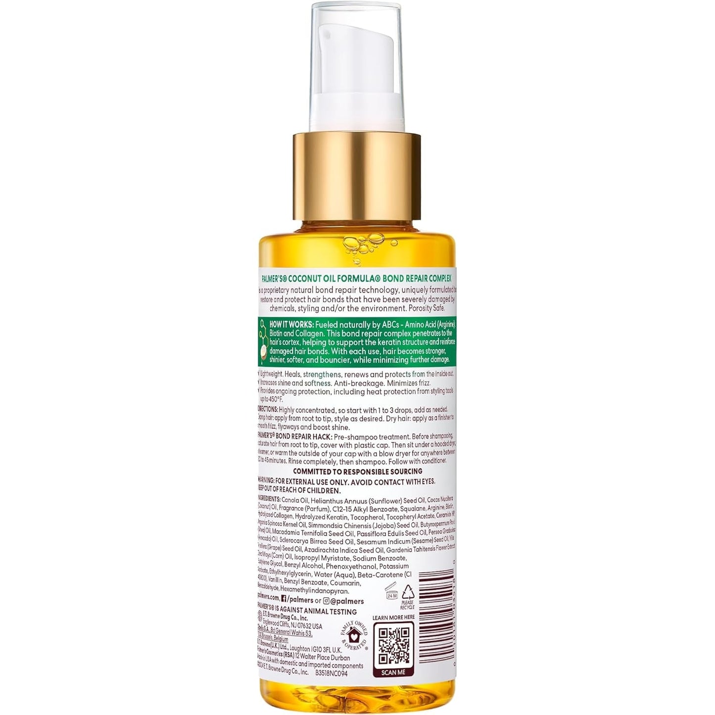 Amino Bonding Complex Hair Oil, Healing Treatment with Coconut Oil & Vitamin E, Heat Protectant, anti Frizz, Adds Shine, Strengthens & Protects Hair Growth, All Hair Types, 4 Fl Oz