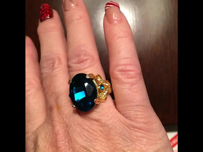 Fashion Jewelry 18K Yellow Gold Filled Round Blue Sapphire Women's Wedding Ring Size5-10