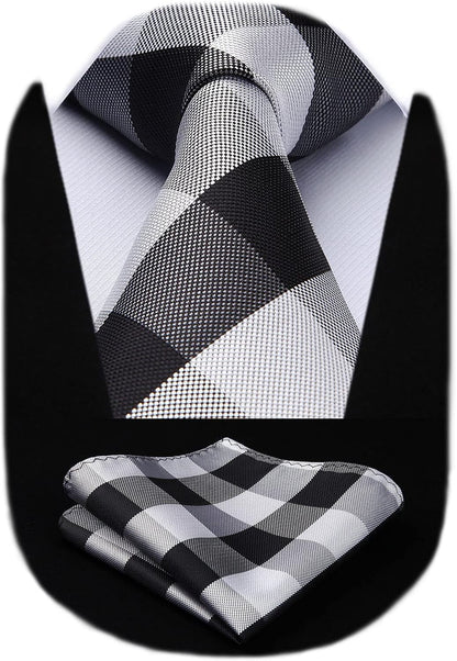 Ties for Men Formal Business Plaid Checked Mens Ties and Pocket Square Set Classic Wedding Necktie Handkerchief