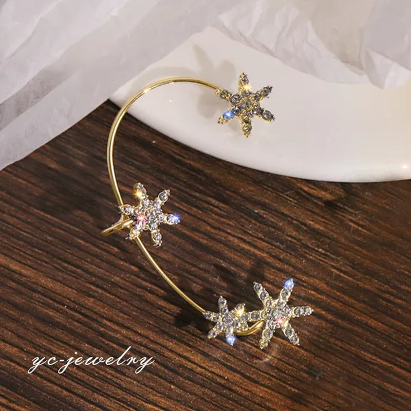 Shining Zircon Snowflake Ear Cuff for Women Non Piercing hanging ears Ear Clips Diamond Ear Hook Party Wedding Jewelry Gifts