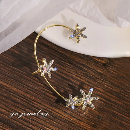 Shining Zircon Snowflake Ear Cuff for Women Non Piercing hanging ears Ear Clips Diamond Ear Hook Party Wedding Jewelry Gifts