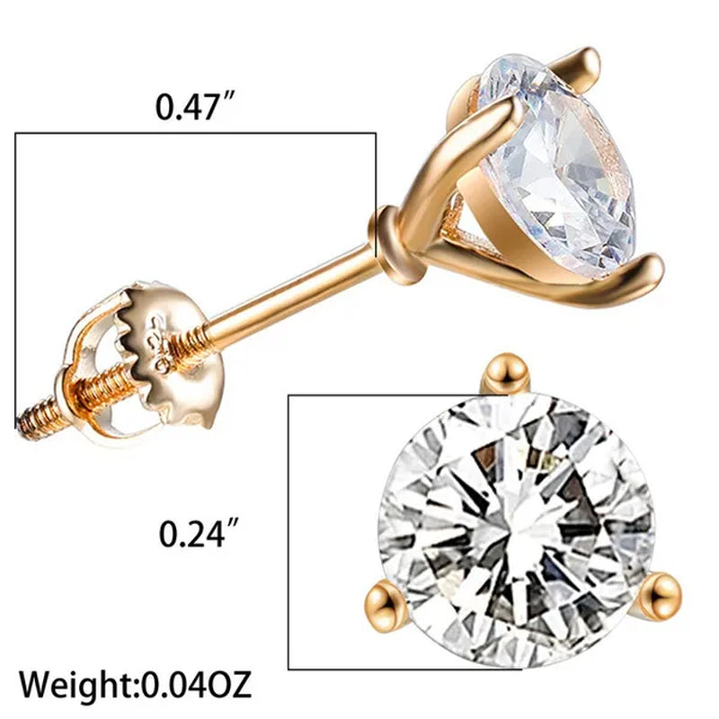 Vintage Three-Prong Martini Round Glass Stud Earrings Golden Spiral Bride Wedding Engagement Jewelry Gifts