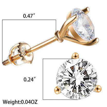 Vintage Three-Prong Martini Round Glass Stud Earrings Golden Spiral Bride Wedding Engagement Jewelry Gifts