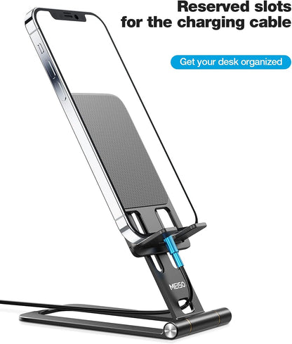 Foldable Aluminum Desktop Phone Stand, Portable Phone Stand, Adjustable Height Phone Holder, Cellphone Cradle Compatible with Iphone Pro/Max/Mini, Samsung Galaxy, Pixel Smartphone