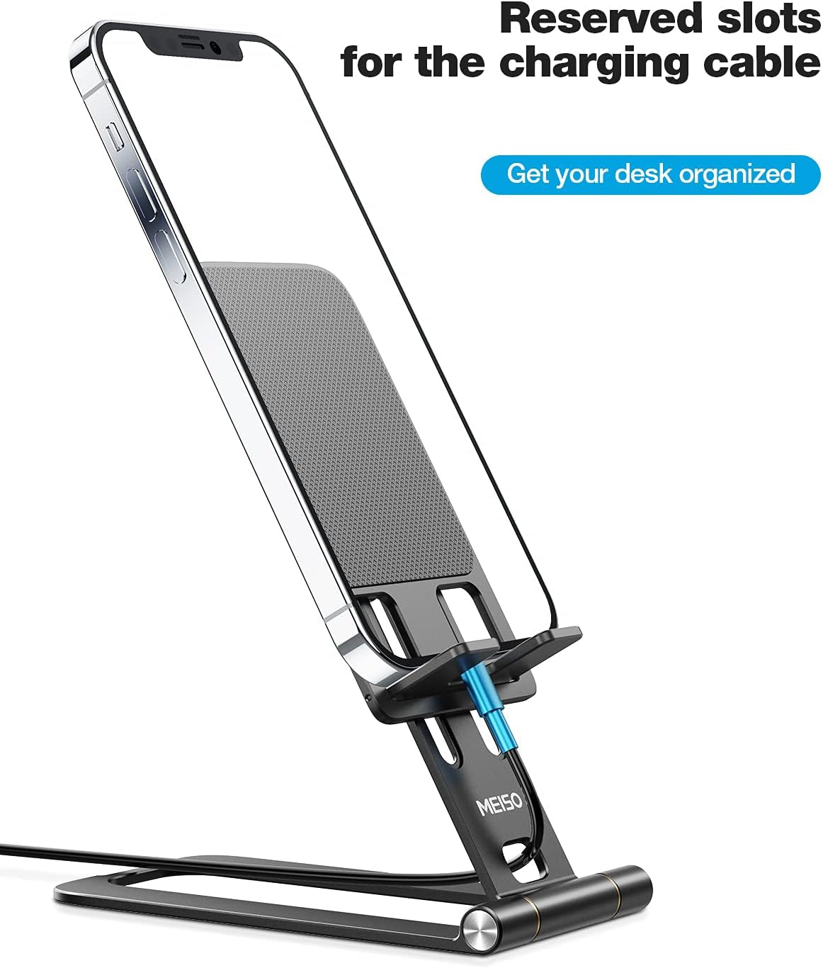 Foldable Aluminum Desktop Phone Stand, Portable Phone Stand, Adjustable Height Phone Holder, Cellphone Cradle Compatible with Iphone Pro/Max/Mini, Samsung Galaxy, Pixel Smartphone