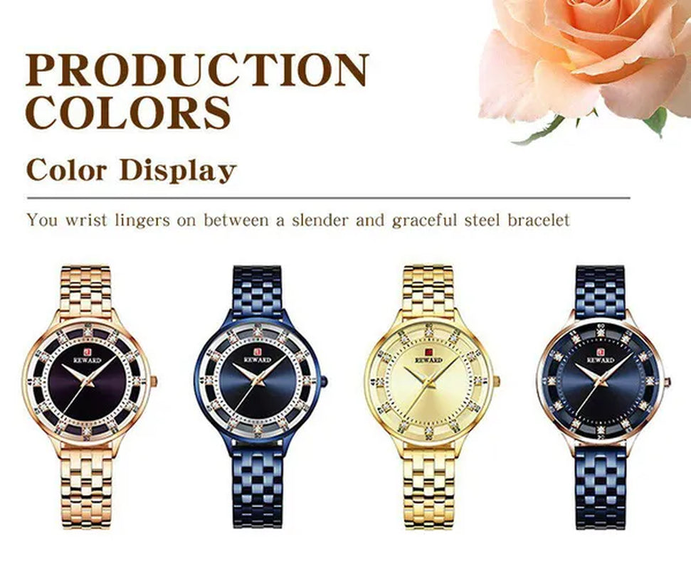 REWARD Fashion Quartz Watch Luxury Waterproof Anti-Scratch Wristwatches Timepiece Stainless Steel Wrist Watches for Women