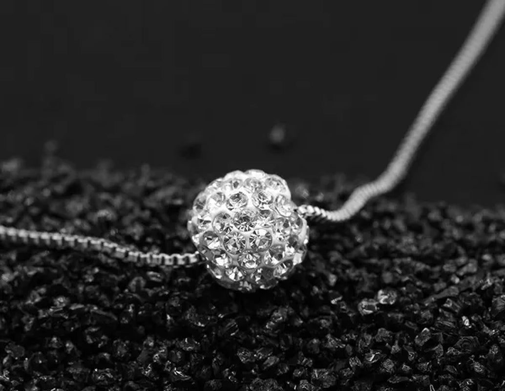 Women's Fashion 925 Sterling Silver Ball Pendant Crysta Diamond Choker Necklace Jewelry