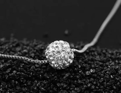 Women's Fashion 925 Sterling Silver Ball Pendant Crysta Diamond Choker Necklace Jewelry