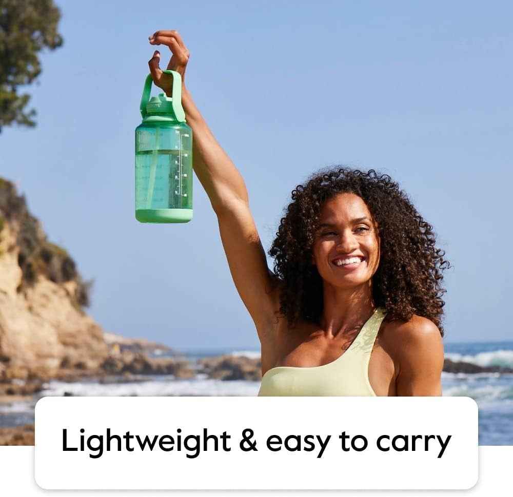 64 Oz Motivational Water Bottle with Straw Lid with Time Marker, Half Gallon, Premium Quality BPA Free Tritan Plastic, Breezy Blue