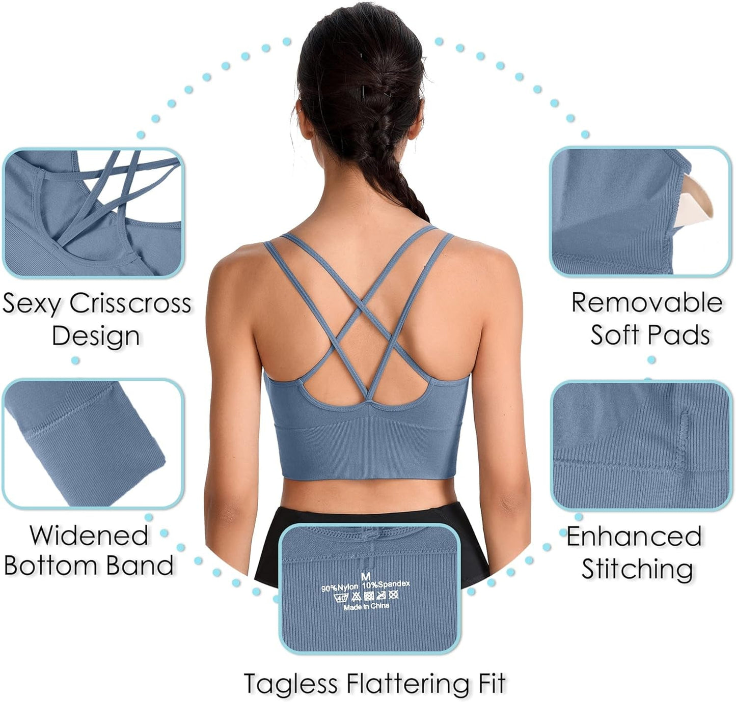 Cross Back Sport Bras Padded Strappy Criss Cross Cropped Bras for Yoga Workout Fitness Low Impact