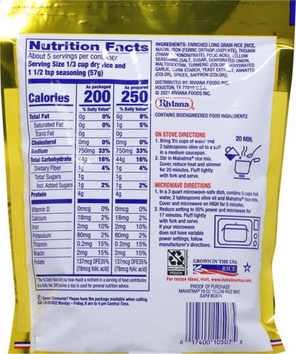 Yellow Seasonings & Long Grain Rice, Gluten-Free, Non-Gmo, Vegan, 10 Oz Bag