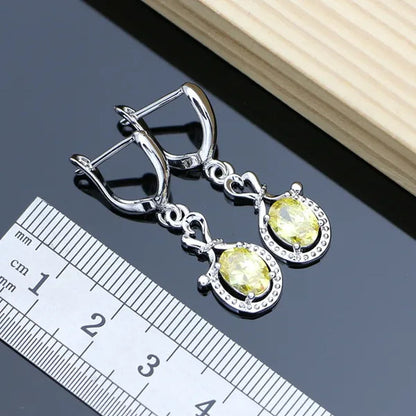 925 Sterling Silver Jewelry Sets Yellow Topaz Gemstone Wedding Women Earrings/Pendant/Necklace/adjustable Ring/Bracelets