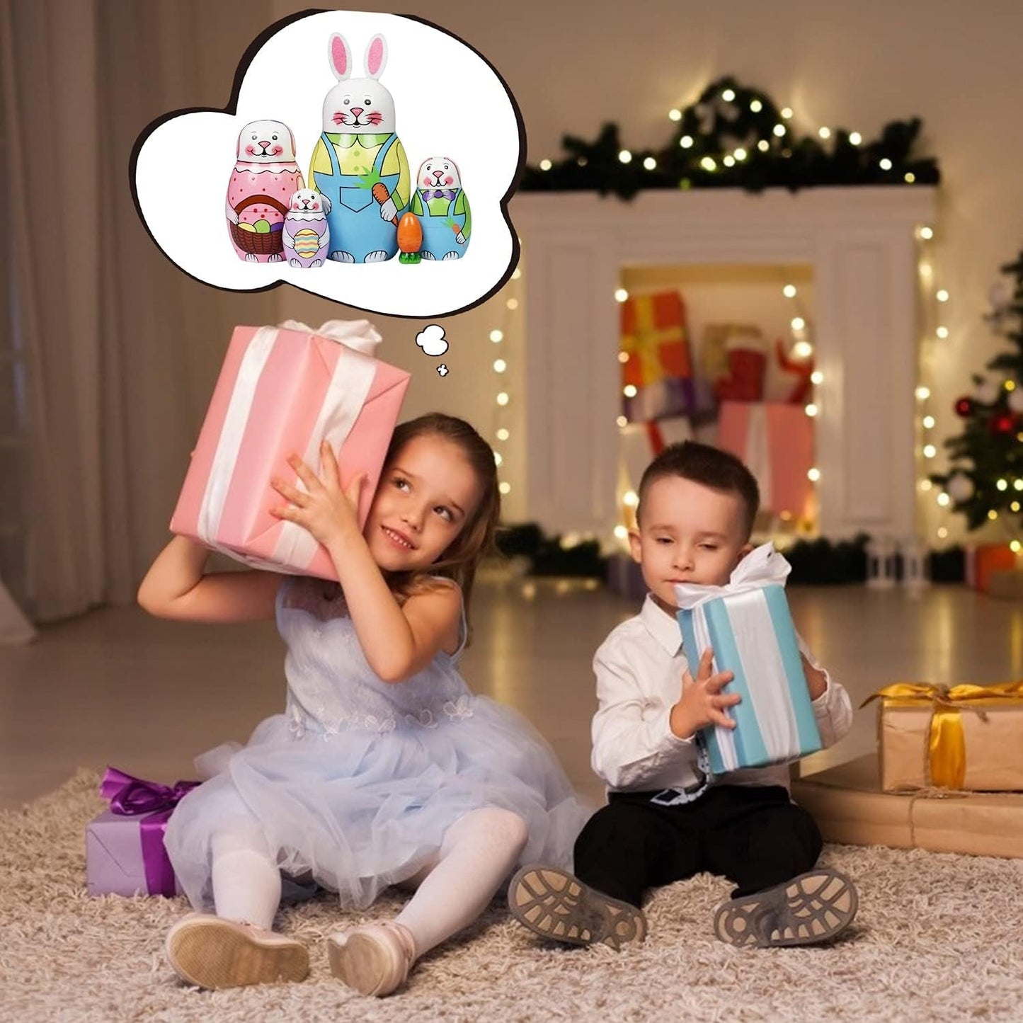 Nesting Dolls Russian Matryoshka Wood Stacking Nested Set for Kids Handmade Toys for Children Kids Christmas Birthday Decoration Halloween Wishing Gift