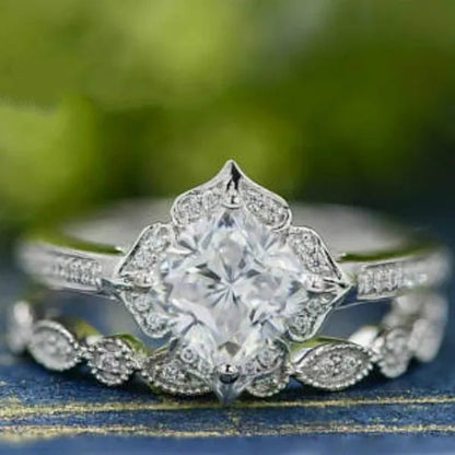 Exquisite Romantic 925 Standard Sterling Silver Fancy Engagement Princess Wedding Ring Love Diamond Set Size 6-10