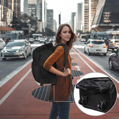 Rolling Backpack with 4 Wheels, 17 Inch Roller Travel Laptop Backpack for Women Men, Large Water Resistant Business Wheeled Bag, Airline Approved Carry on Luggage Suitcase Bag, Black