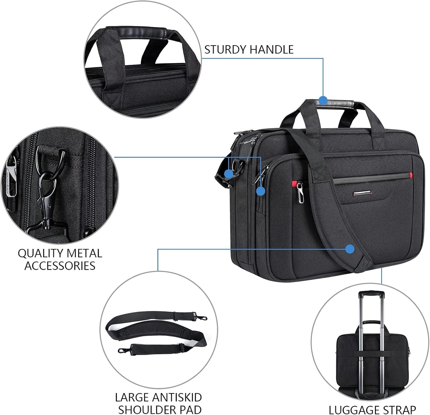 Laptop Briefcase Premium Laptop Case Fits up to 17.3 Inch Business Shoulder Bag Laptop Expandable Water-Repellent Messenger Bag for Men/Women Computer Bag for Travel/Business/Black