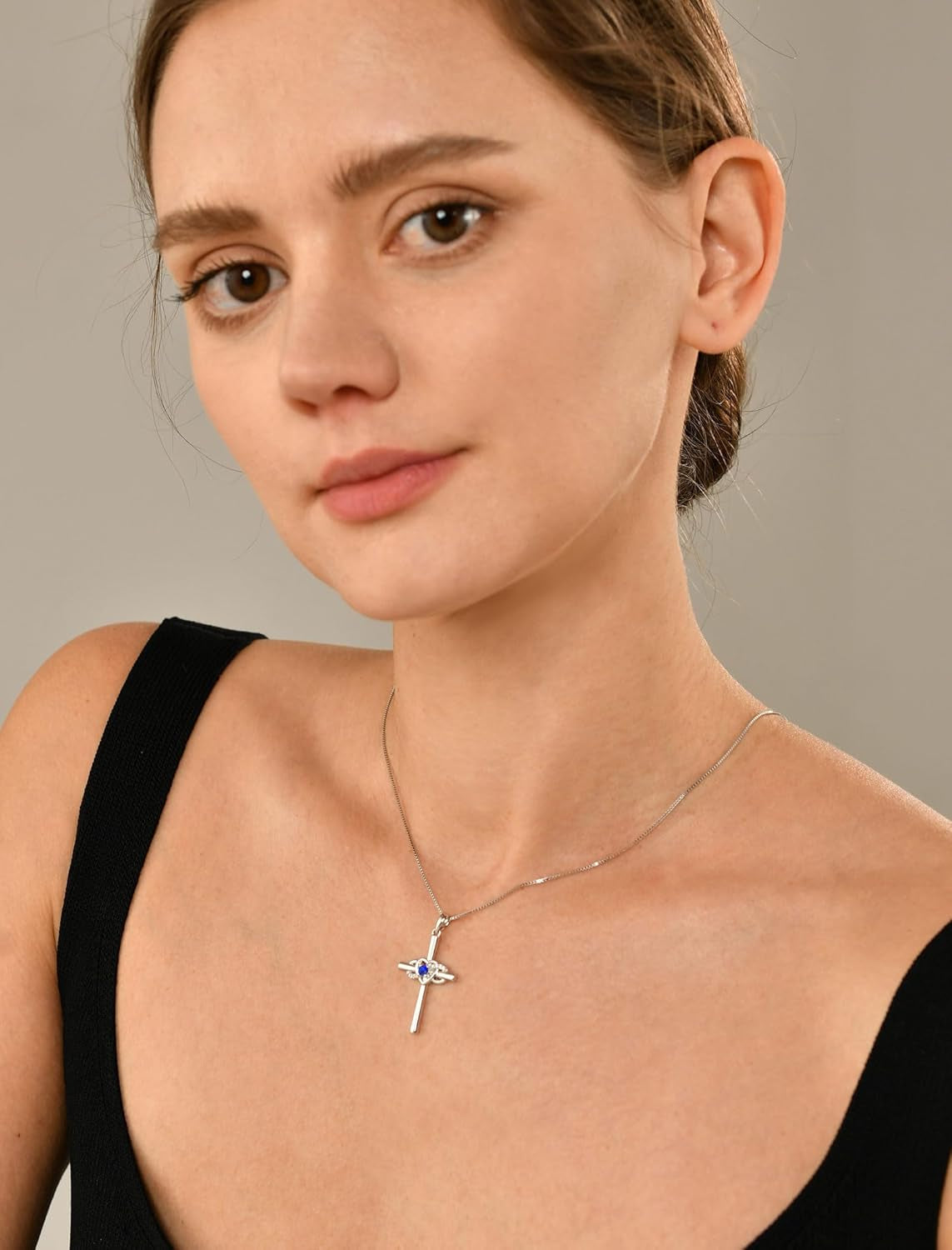 Women'S Cross Necklace Sterling Silver Infinity Heart Crucifix Pendant Birthstone Criss Jewelry