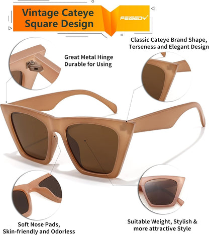 Vintage Square Cat Eye Sunglasses Women Trendy Cateye Sunglasses B2473