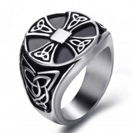 Ring for Men Celtic Cross Pattern Knot Viking Thor Scandinavian Stainless Steel Size 7-14