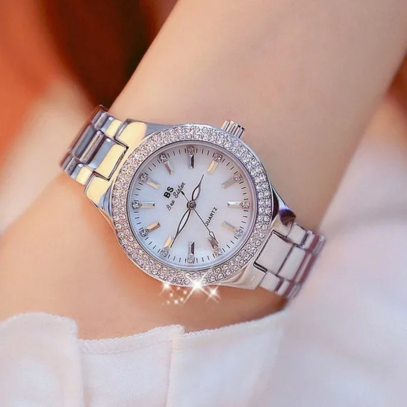 Luxury BS Ladies Wrist Watches Women Crystal Diamond Stainless Steel Watches