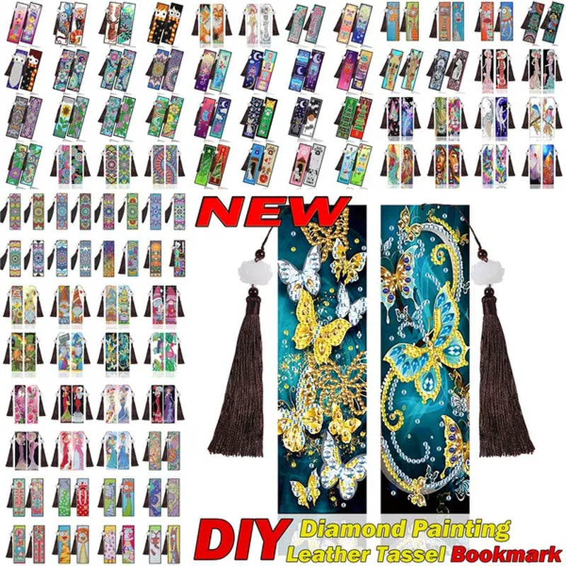 100 Styles DIY Butterfly Flower Diamond Painting Tassel Leather Bookmark 5D Fashion Cross Stitch Craft Christmas Gift @#A11