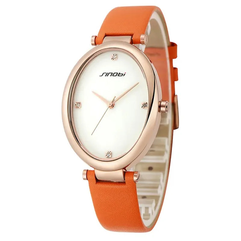 Ladies Elegant Ceramic Dial Oval Leather Band OL Business Watch Women Bracelet Rose Gold Wristwatch