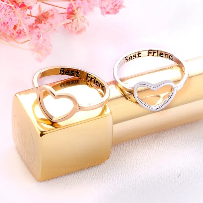 18K Gold Heart Shaped Hollow-out Ring Silver/Rose Gold Letter Rings for Best Friend Sz 6-10