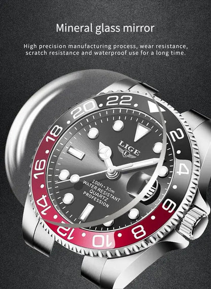 LIGE Military Men's Watch Stainless Steel Band Date Mens Business Male Watches Waterproof Luxuries Men Wrist Watches for Men