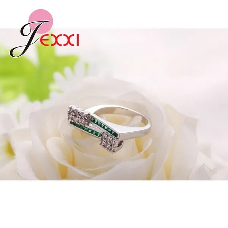 Unique Design Women Wedding Ring 925 Sterling Silver Emerald Green Crystal Lady Engagement Rings Jewelry High Quality