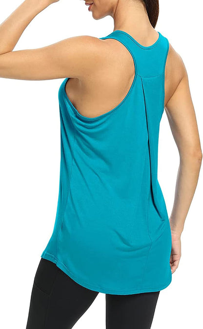 Workout Yoga Athletic Shirts Racerback Long Tank Tops Loose Fit for Women