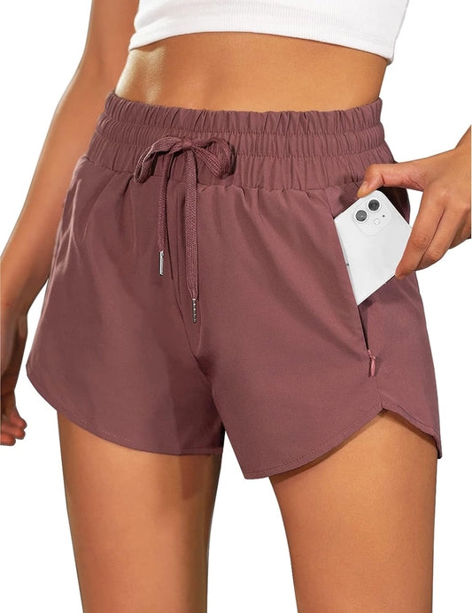 Women'S Running Shorts High Waisted Athletic Shorts Summer Gym Workout Short with Zipper Pockets