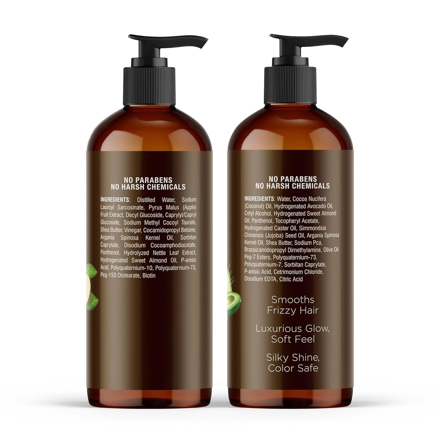 Apple Cider Vinegar Shampoo and Avocado Coconut Conditioner Set - Restores Shine & Reduces Itchy Scalp, Dandruff & Frizz - Sulfate Free, for All Hair Types, Men and Women - 2 X 16 Fl Oz
