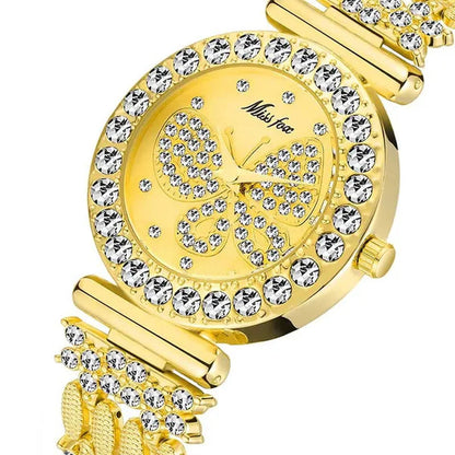 Butterfly Women Watches Luxury Brand Big Diamond 18K Gold Watch Waterproof Special Bracelet Expensive Ladies Wrist Watch