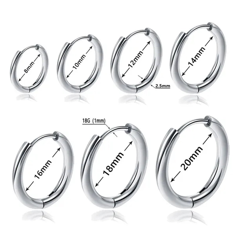 High Quality 1 Pair 8-20Mm Small Hoop Earrings Silver Color Circle Hoop Earring for Women Men Ear Rings Clip Huggie Earrings