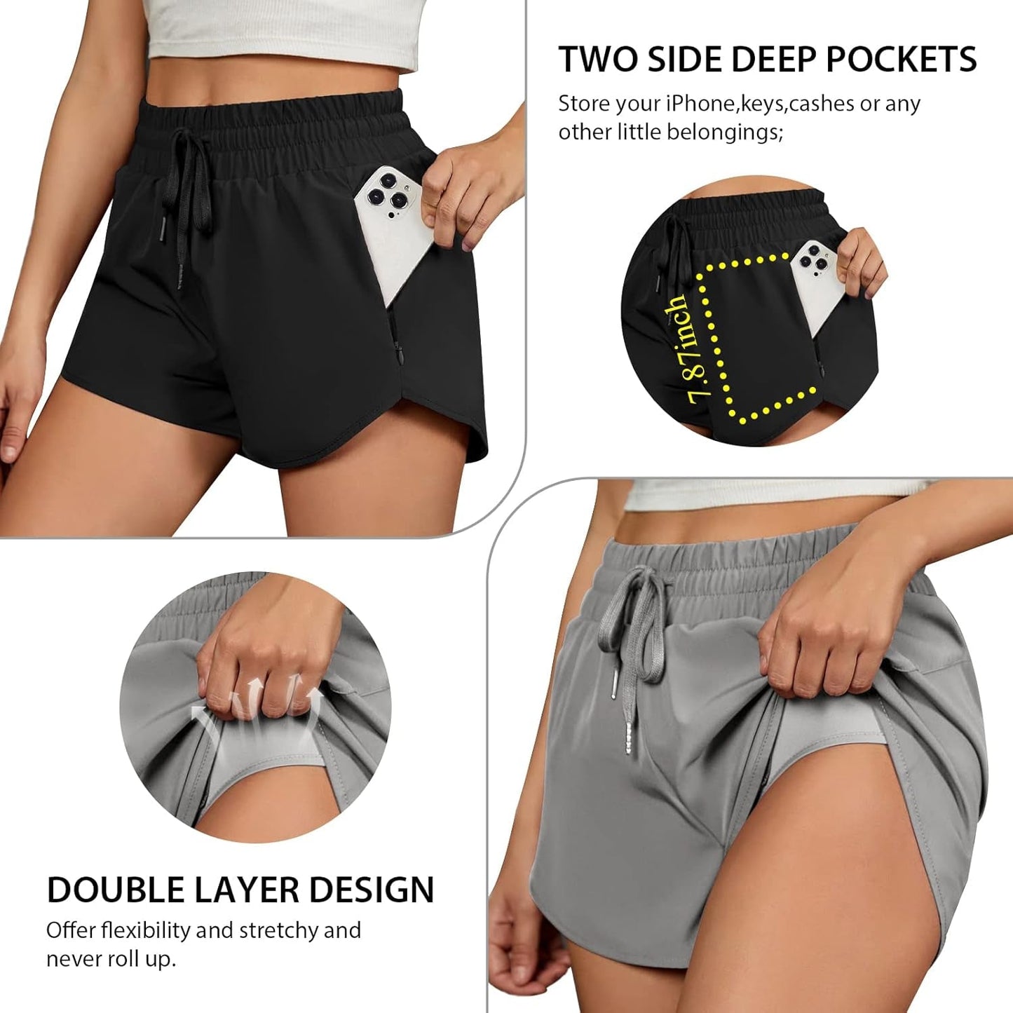 Women'S Running Shorts High Waisted Athletic Shorts Summer Gym Workout Short with Zipper Pockets