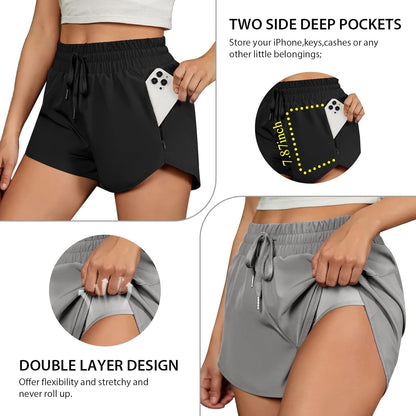 Women'S Running Shorts High Waisted Athletic Shorts Summer Gym Workout Short with Zipper Pockets