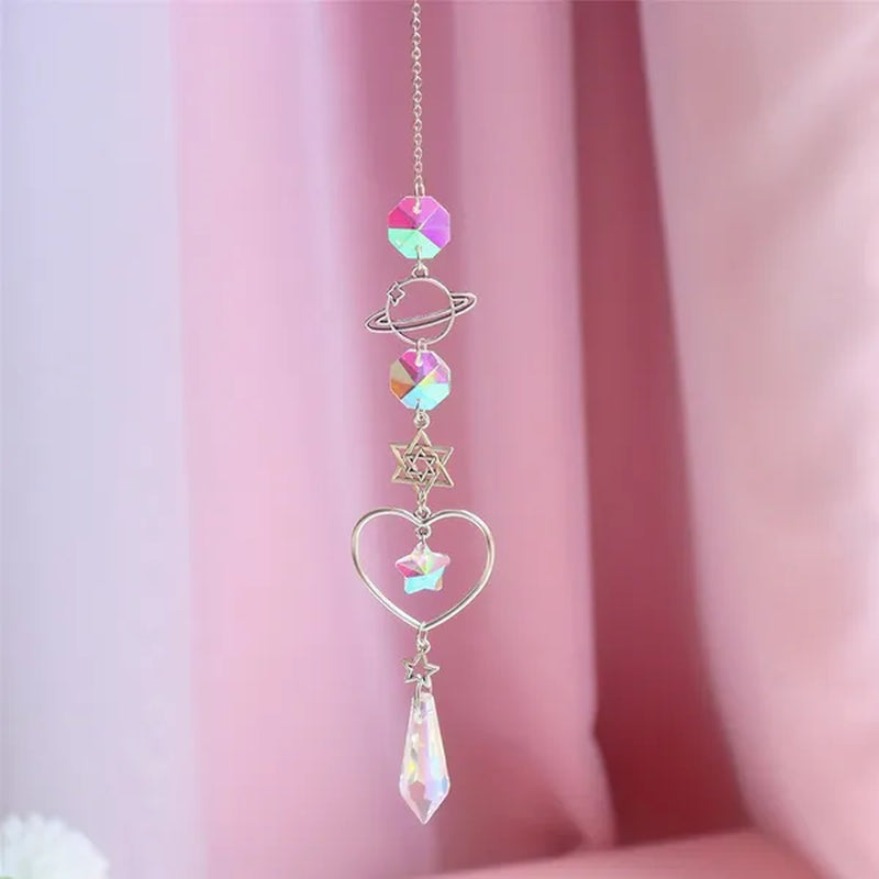 3 Styles Crystal Wind Chime Moon Sun Catcher Diamond Prisms Pendant Dream Catcher Rainbow Chaser Hanging Drop Home Garden Decor Windchime