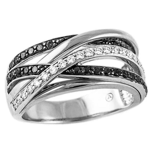 Multi-layer Rings for Women Bridal Wedding Ring 925 Sterling Silver Micro Pave Diamond Black Gemstone Rings