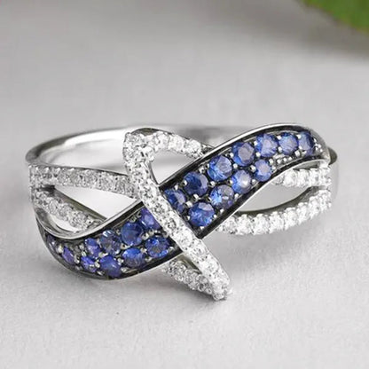 Women'S Fashion Rings Exquisite Silver-Plated Blue Gemstone Ring Noble Women Diamond Engagement Wedding Birthday Cocktail Ring Beautiful Charming Valentine'S Day Gift Proposal Ring Size 5-11