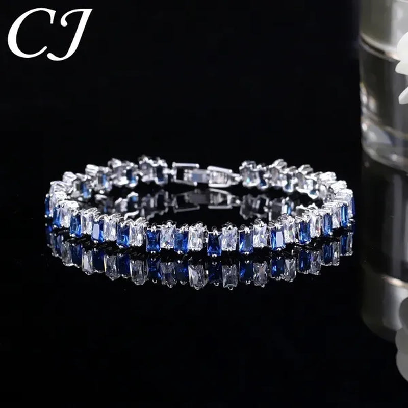 CANDICE High Quality Silver Plating Clear Rectangle CZ Setting Exquisite Women Dinner Party Green Tennis Bracelet Jewelry with Extended Clasp