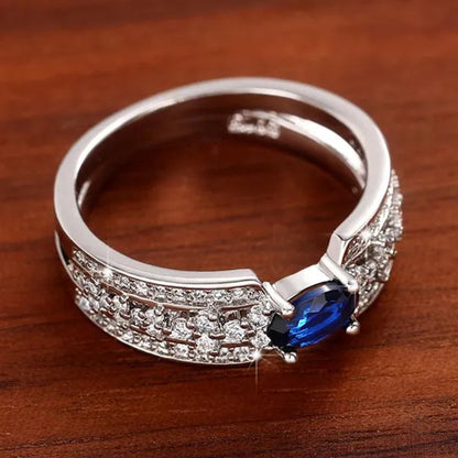 Trendy Micro Pave Cubic Zirconia Blue Sapphire Rings for Women Daily Casual Fashion Accessories