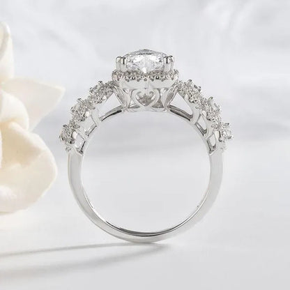 Delicate Silver Plated Micro Pave Diamond Heart Cut White Sapphire Rings for Women Bridal Romantic Engagement Proposal Gift