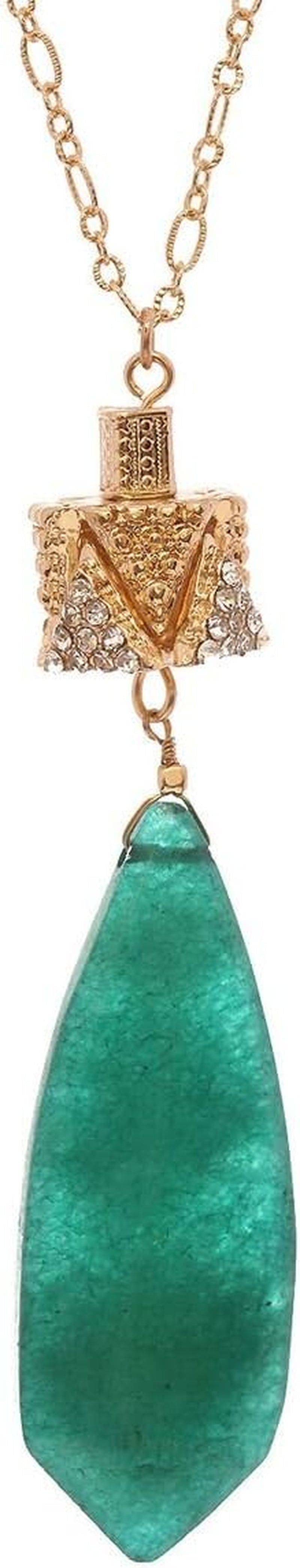 Women'S Smooth Long Briolette Stone Dangle Pendant with 30" Link Chain Necklace