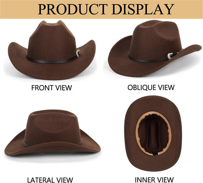 Western Cowboy Hat for Men Women Classic Fedora Hat with Buckle Belt (Size:M-L)