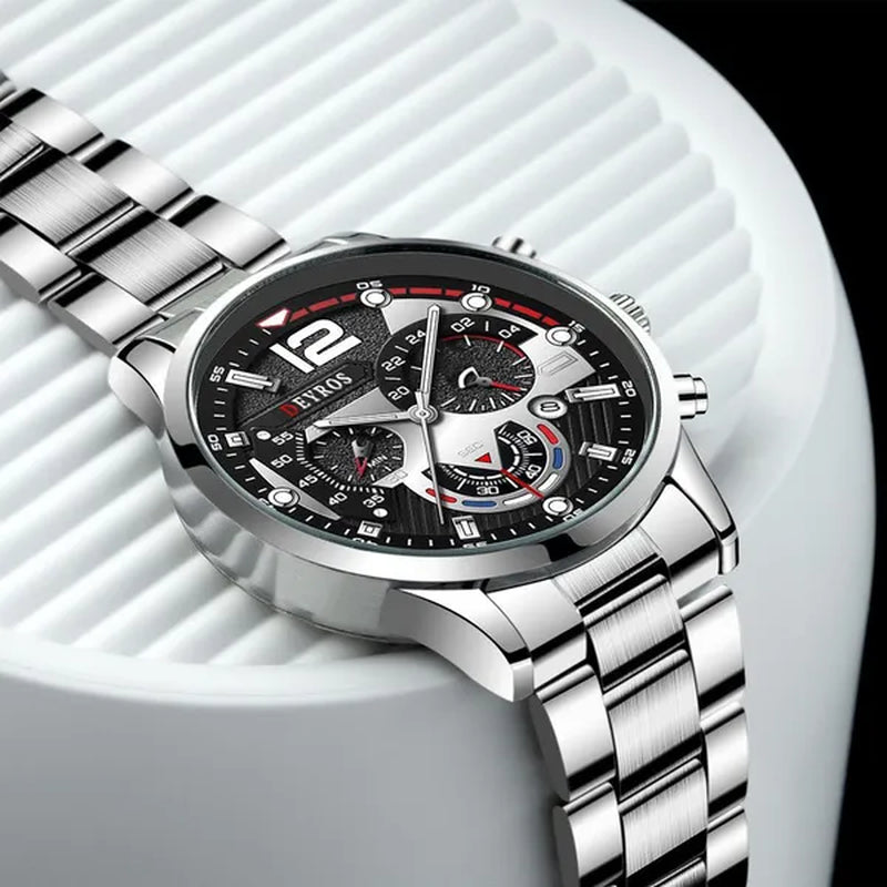 Fashion Men’s Stainless Steel Watches Luxury Quartz Wristwatch Calendar Luminous Clock Men Business Casual Watch