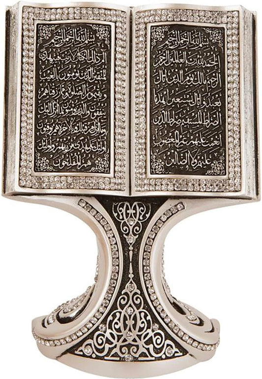 Quran Open Book with Ayatul Kursi and Nazar Dua - Muslim Home Decor Showpiece Ornament Gift 6.25 X 4.5In (Mother of Pearl)